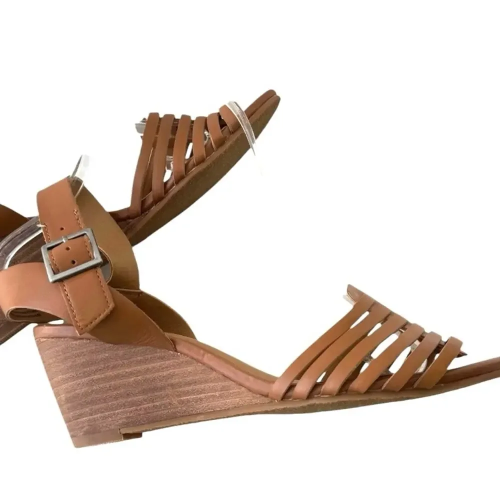 Susina Terra-Lea Cognac Leather Wedge Sandal Size 6.5
